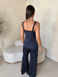 Satin Lace Trim Top & Pant Set