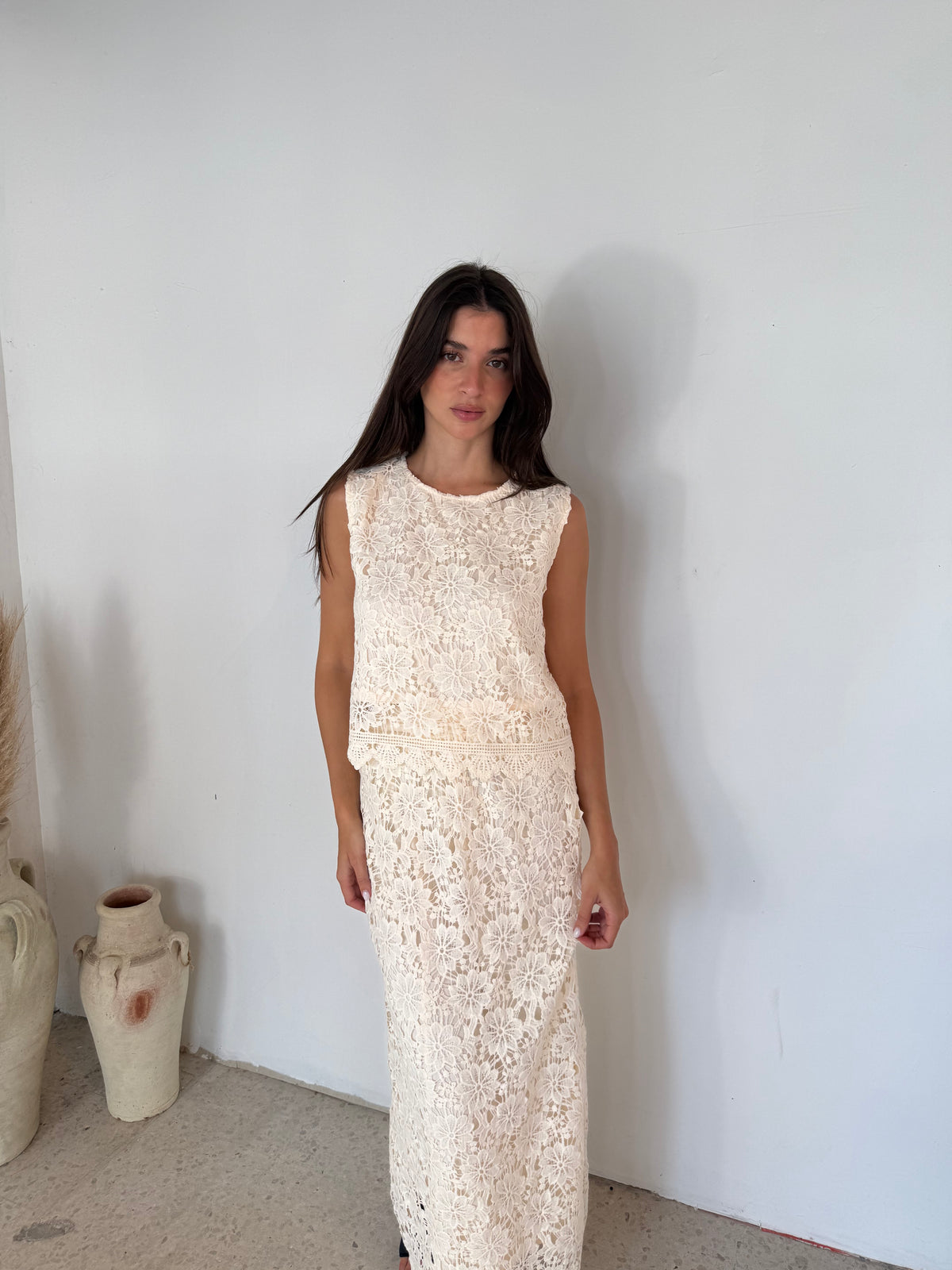 Crochet Sleeveless Top And Skirt Set