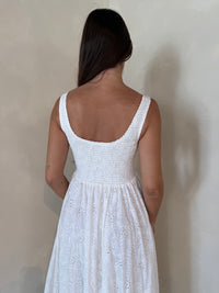 Eyelet Smocked Maxi Dress