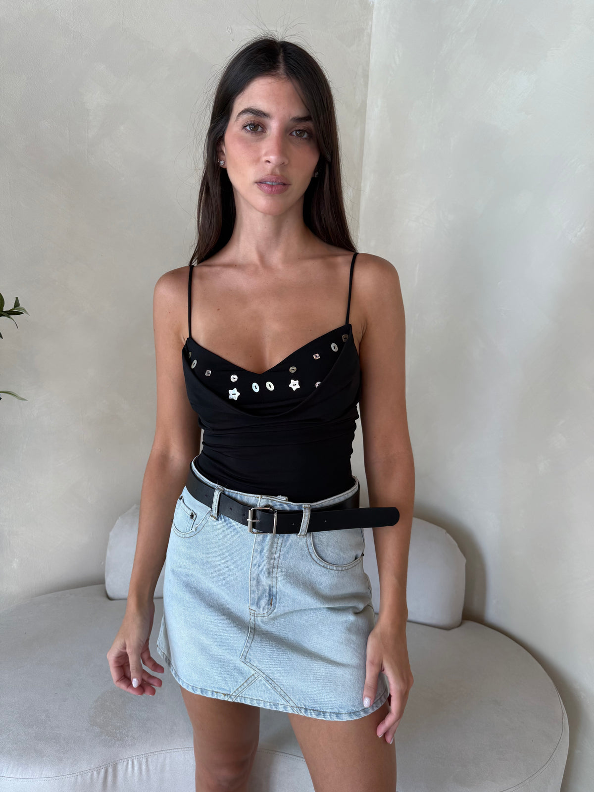 Denim Skirt with Belt