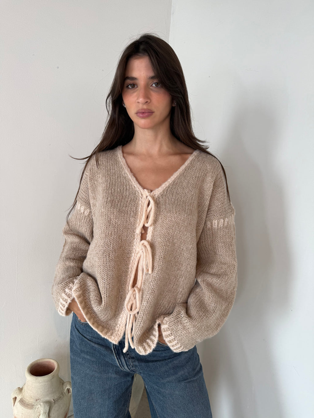 Knitted Tie Cardigan Top