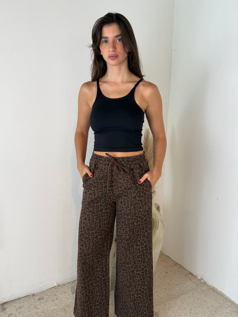 Brown Leopard Wide Leg Pants