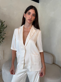 Cream Satin Blazer Set