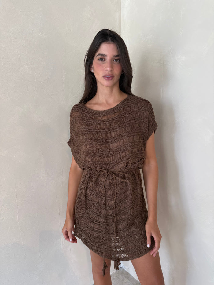 Brown Knit Cover Up Dress