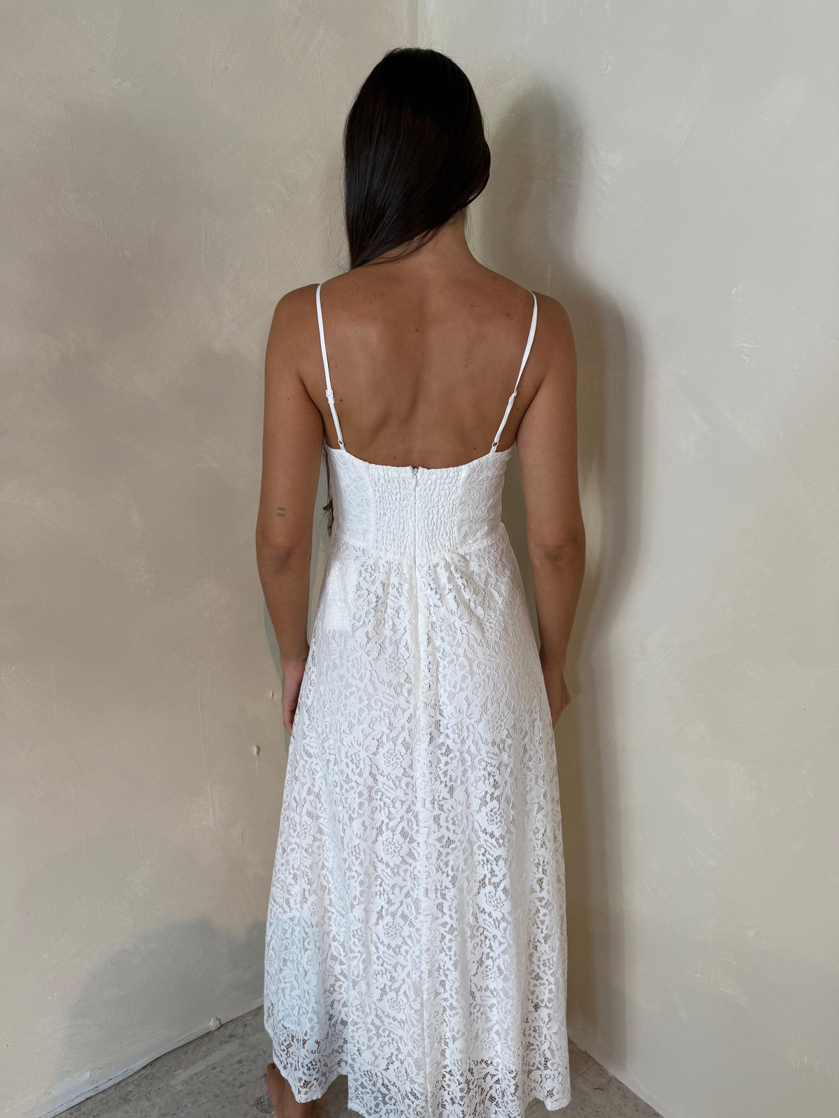 White Lace Strappy Midi Dress