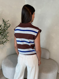 Stripe Choco Blue Collar Top
