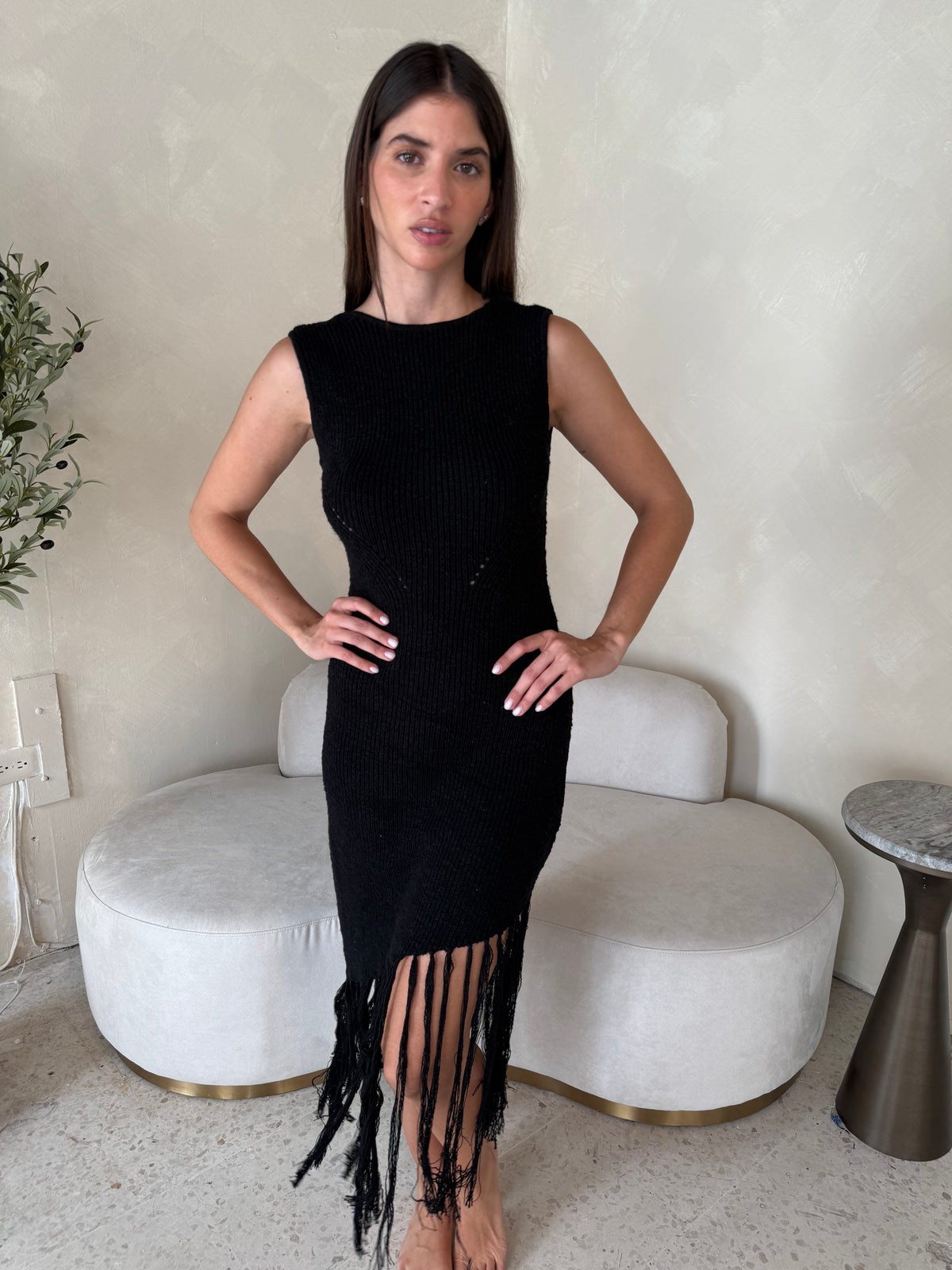 Asymmetrical Fringe Midi Dress