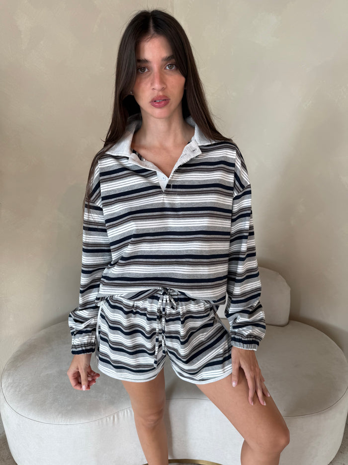 Stripe Collar Lounge Set