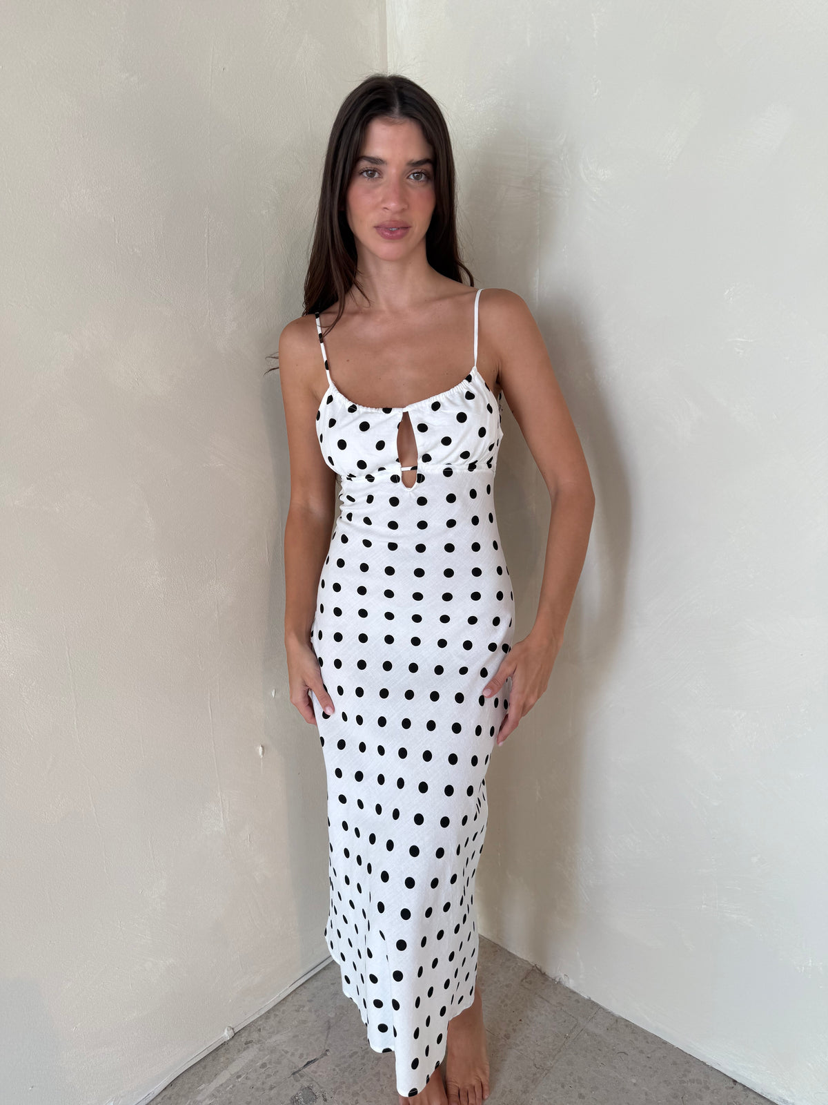Polka Linen Midi Dress