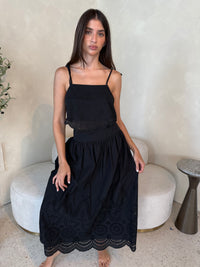 Black Embroidered Top & Midi Skirt Set