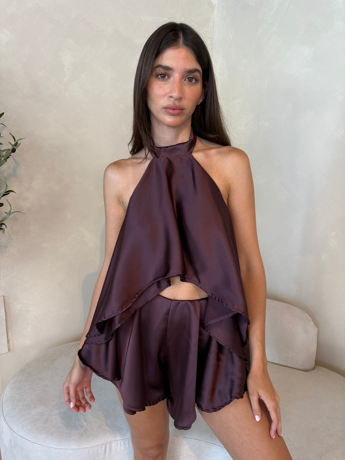 Satin Open Back Top & Short Set