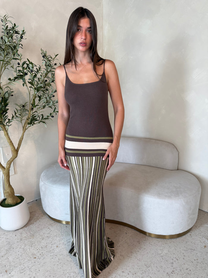 Brown Olive Stripe Maxi Dress