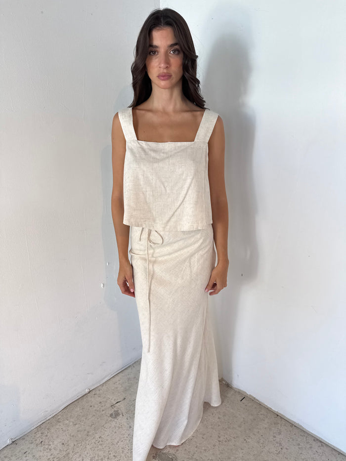Linen Flare Crop Top And Bias Maxi Skirt