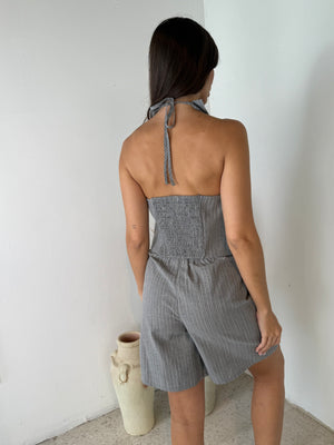 Grey Stripe Halter Top & Short Set