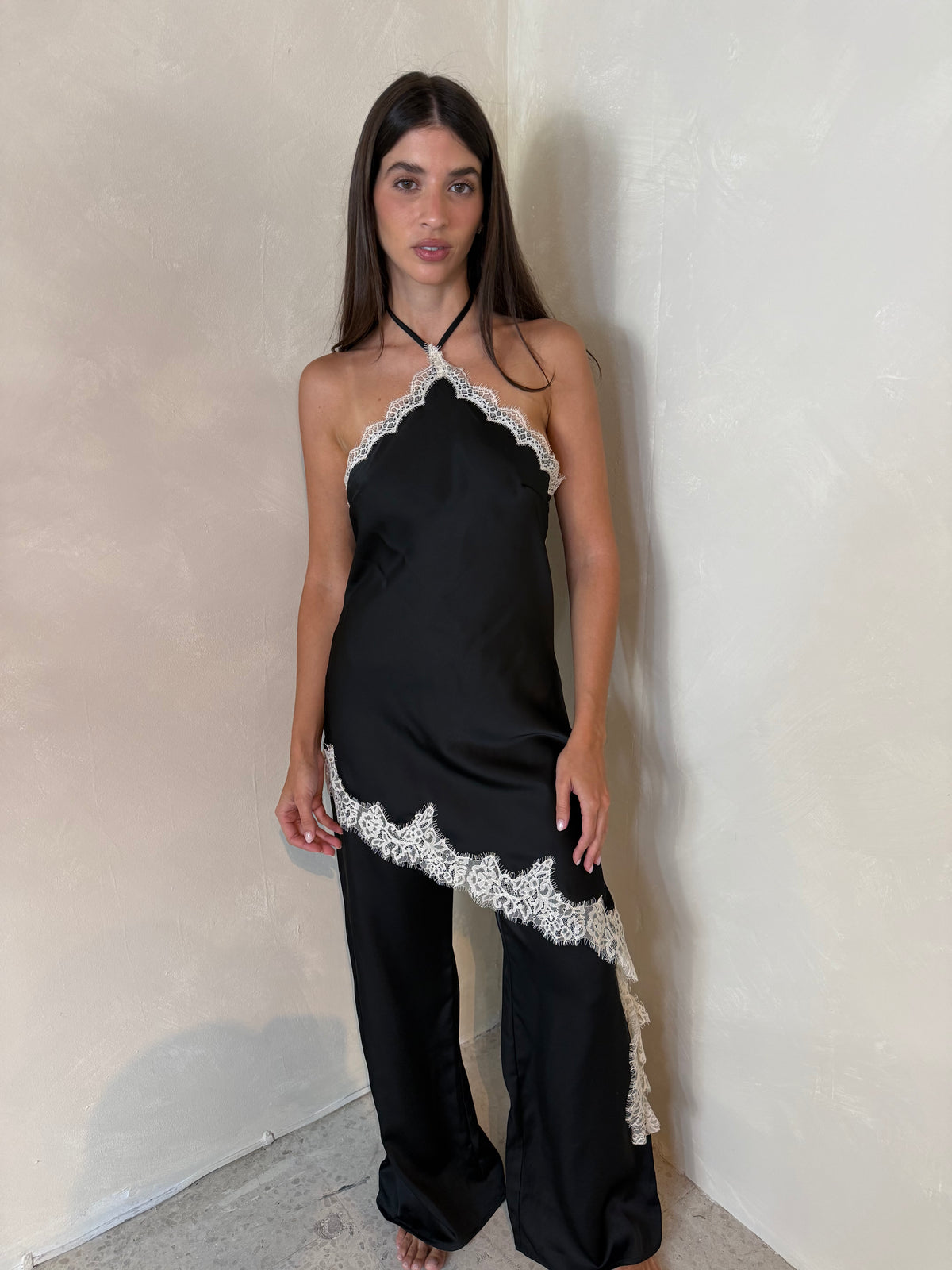 Satin Lace Halter Jumpsuit