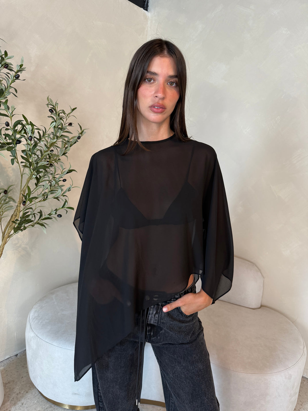 Chiffon Black Cape Top