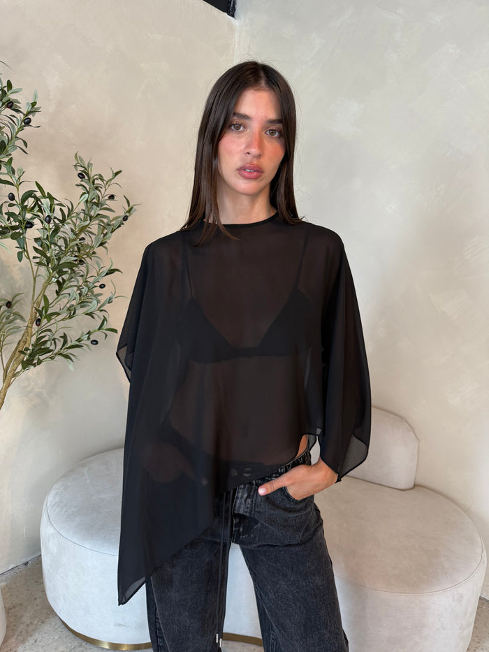 Chiffon Black Cape Top