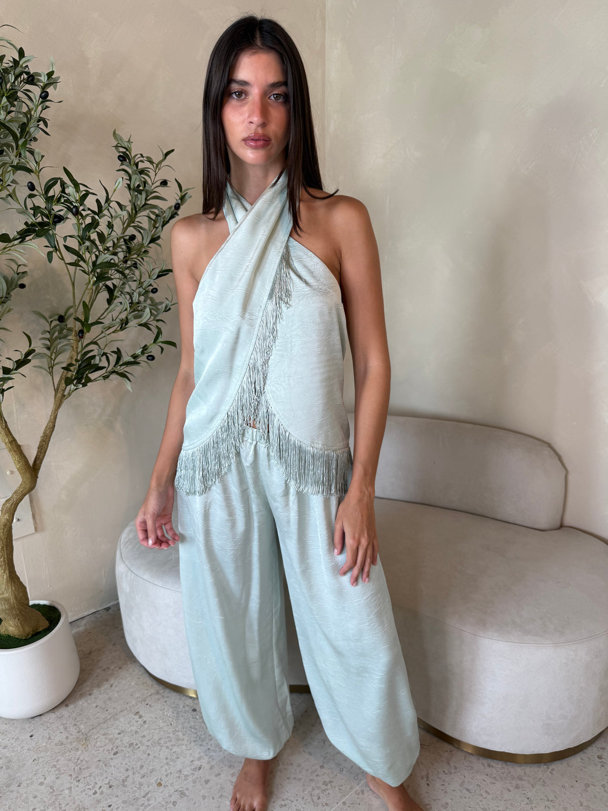 Mint Fringe Top & Pant Set