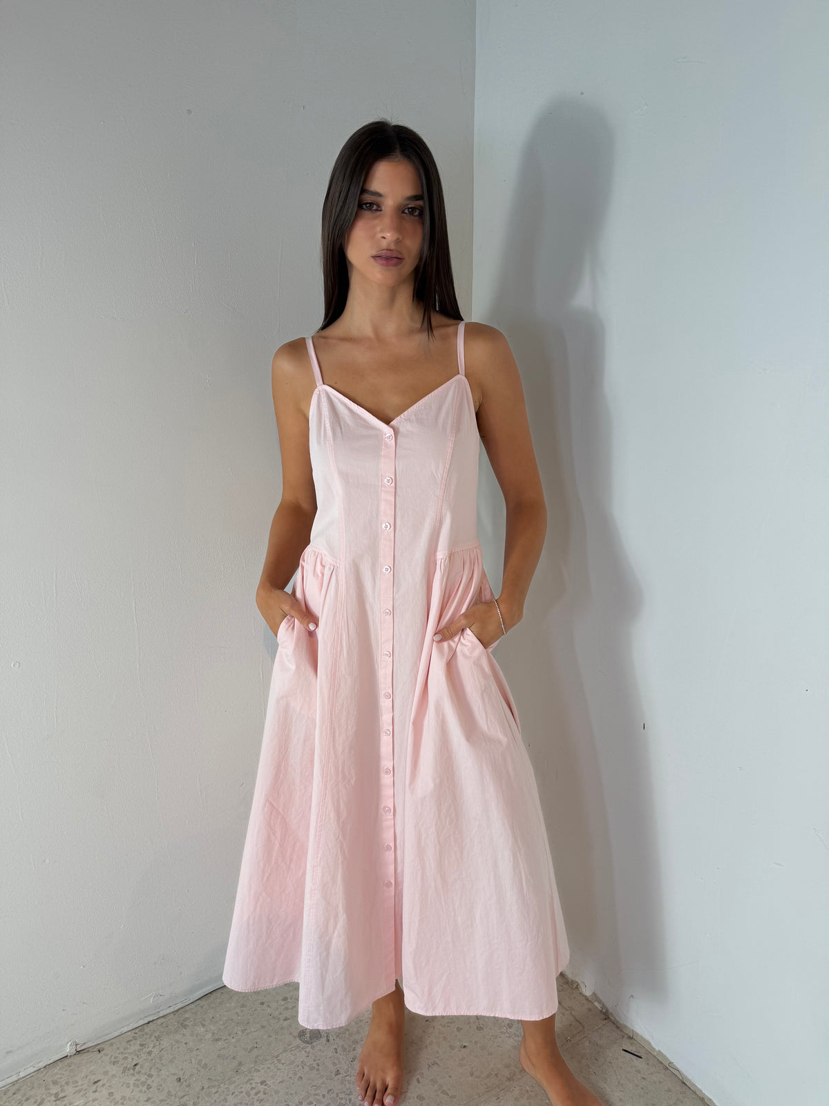 Button Front Cami Midi Dress