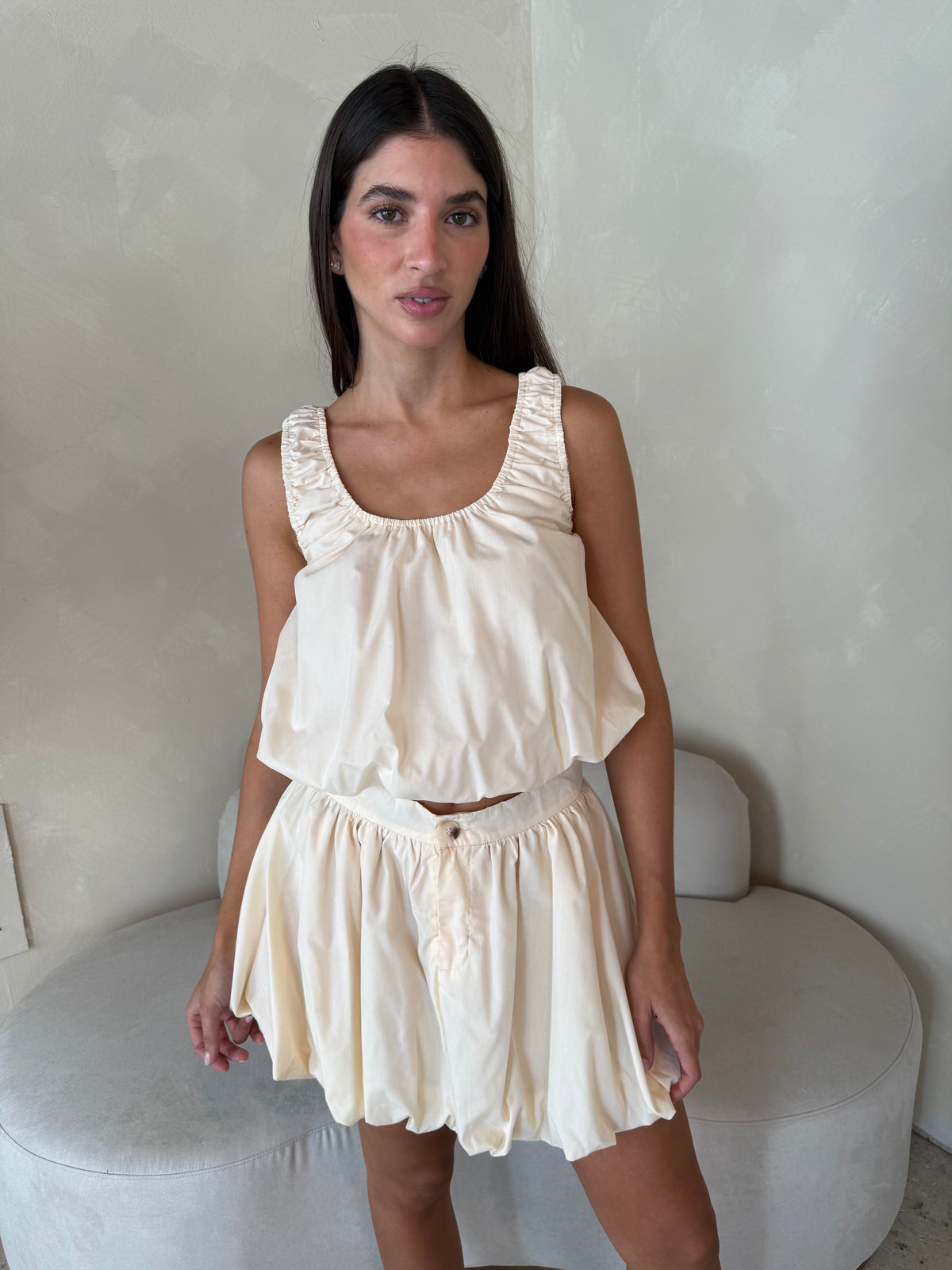 Cream Ruched Set