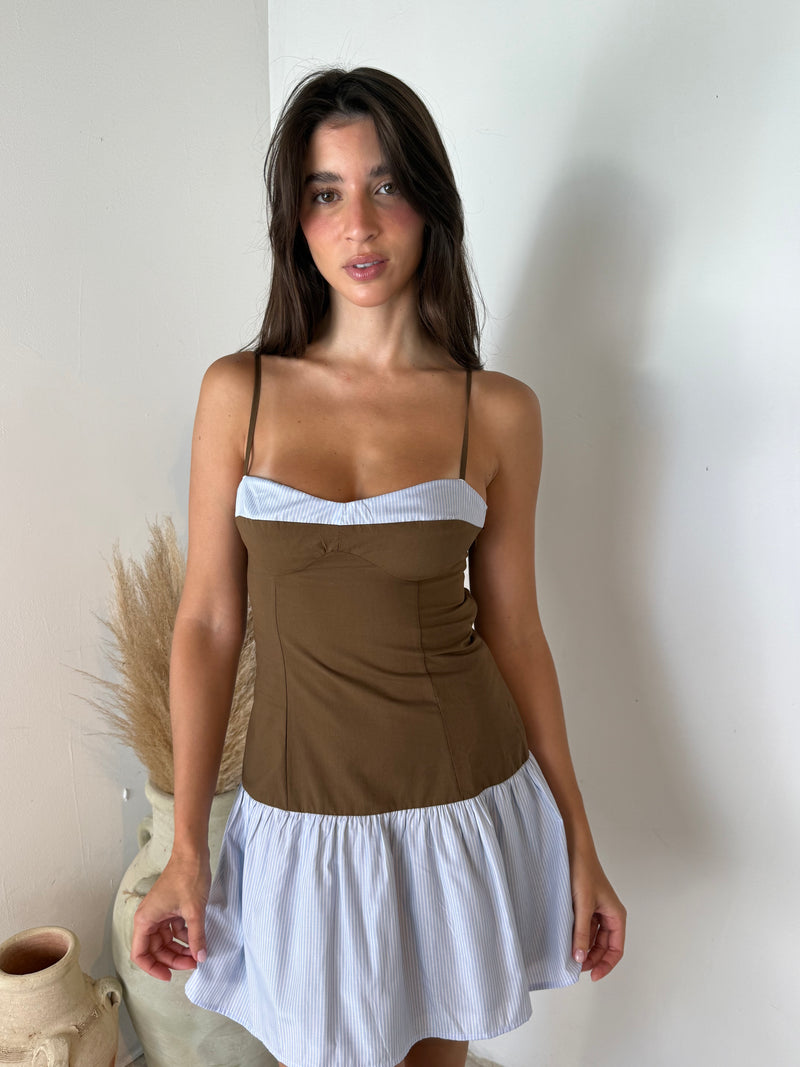 Strap Mini Brown Dress