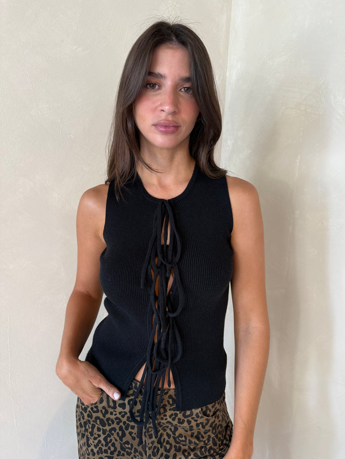 Ribbed Tie Front Top