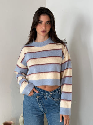 Blue Stripe Fuzzy Sweater Top