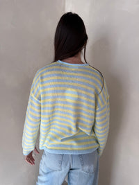 LS Stripe Button Sweater