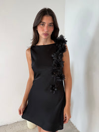 Floral Trimmed Satin Dress