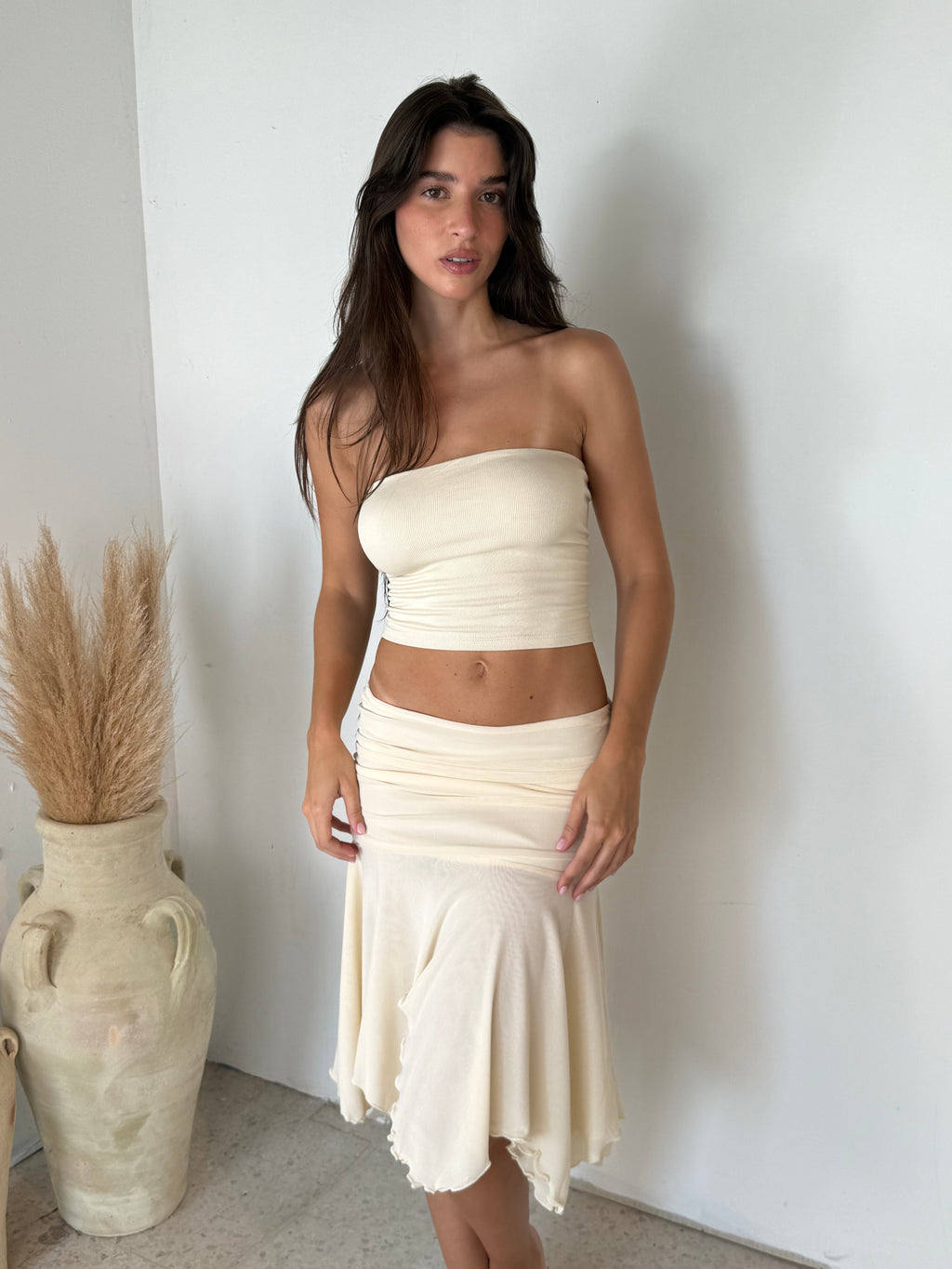 Asymmetrical Hem Mesh Skirt
