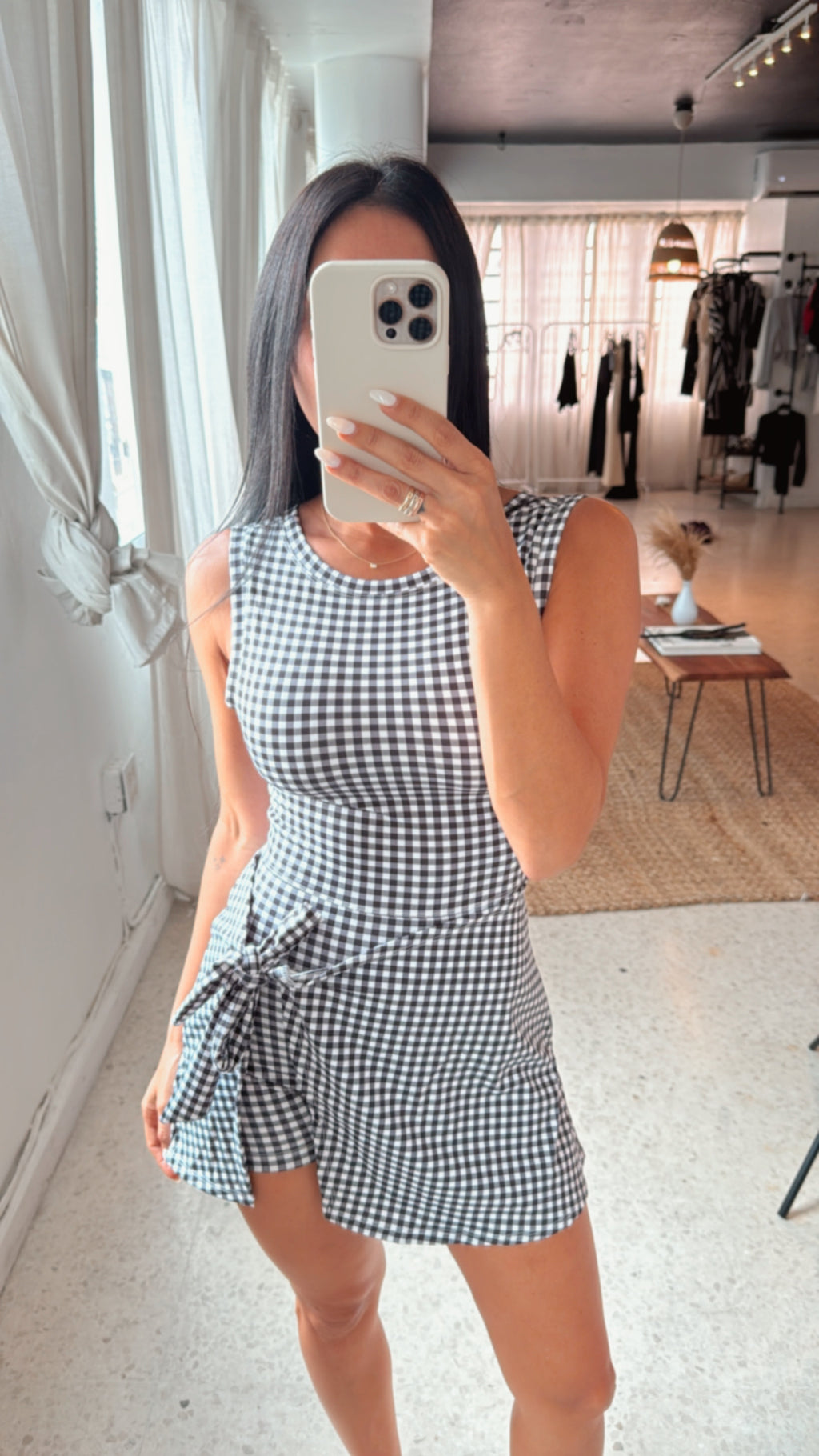 Black Plaid Active Romper Dress