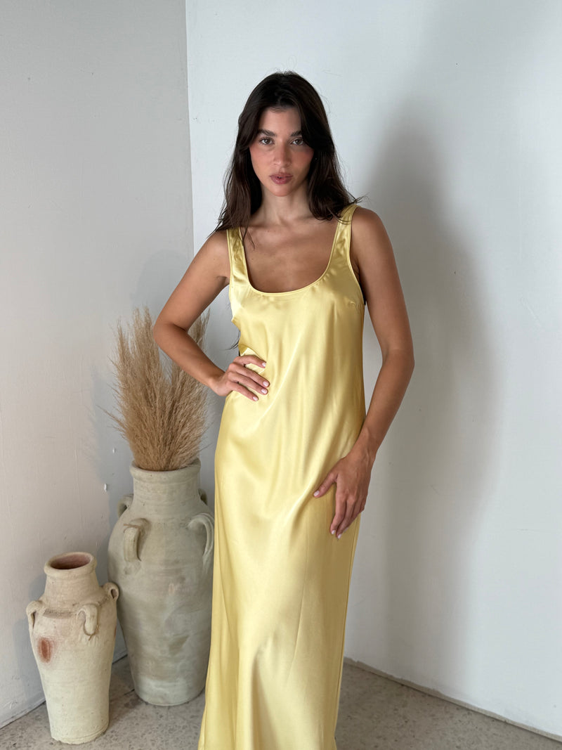 Lemon Satin Slip Dress