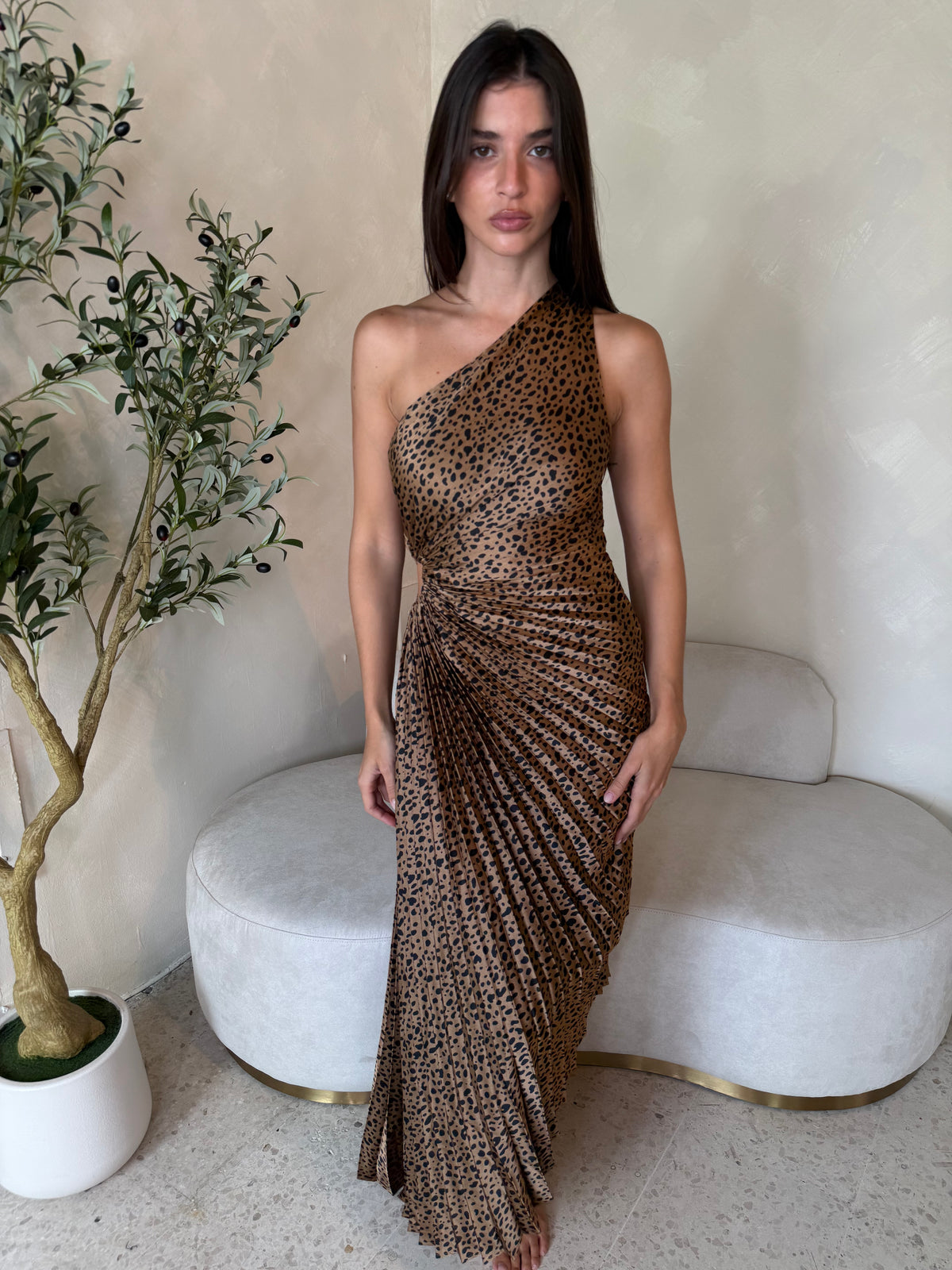 Satin Pleated Draped Dress