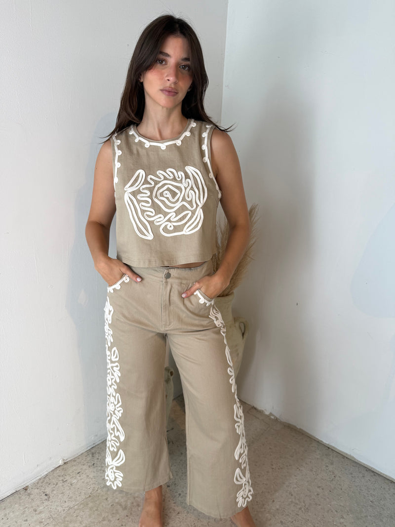 Cord Embroidered Top & Pant Set