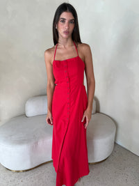 Linen Halter Backless Midi Dress