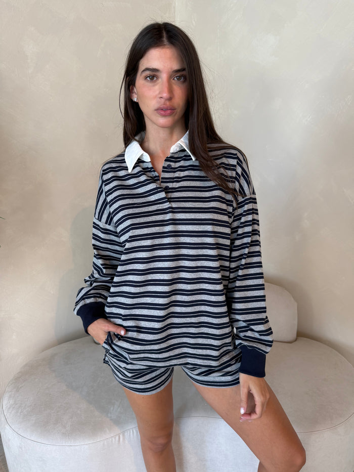 Stripe LS Polo & Short Set
