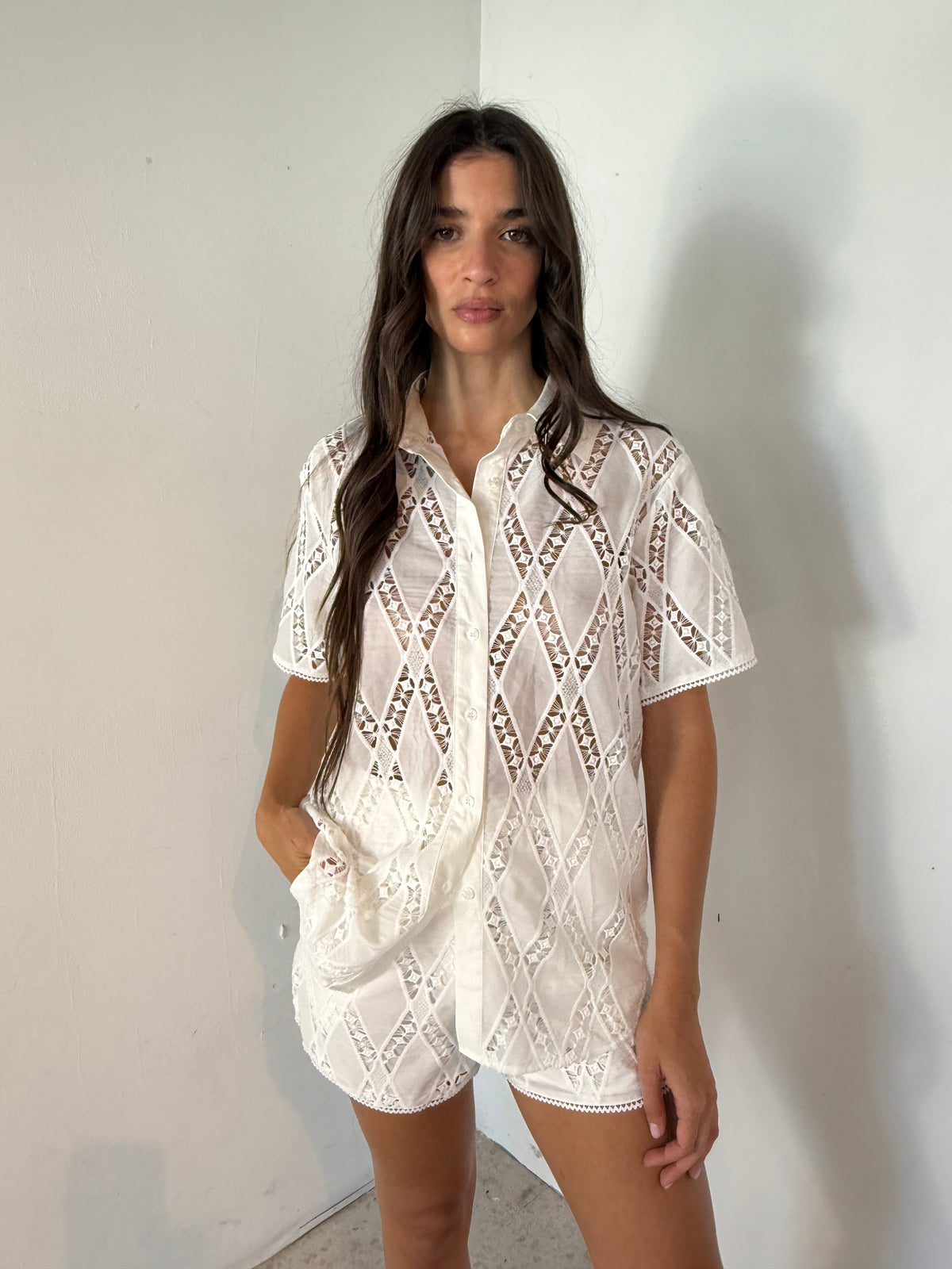 Eyelet Lace Shirt & Short Set