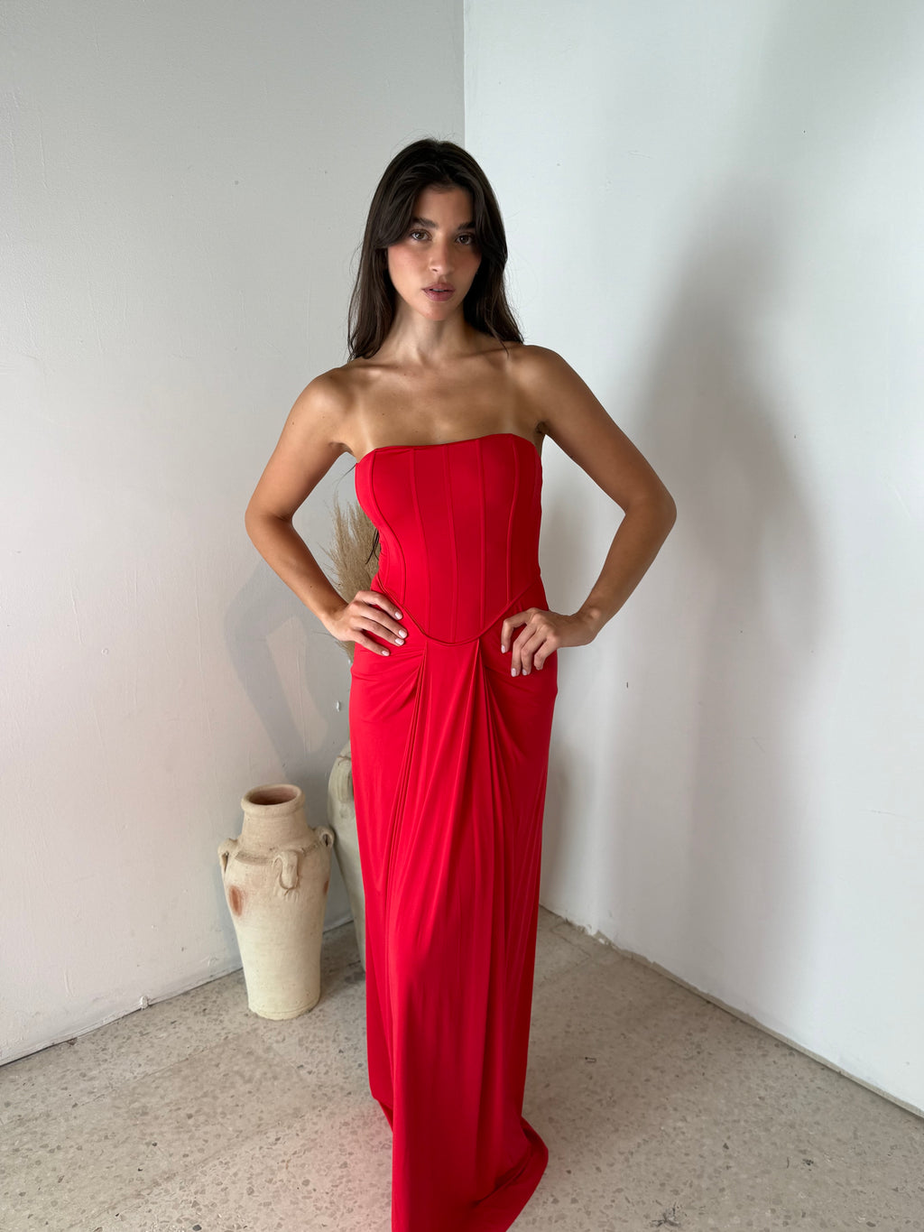 Drape Front Bustier Maxi Dress