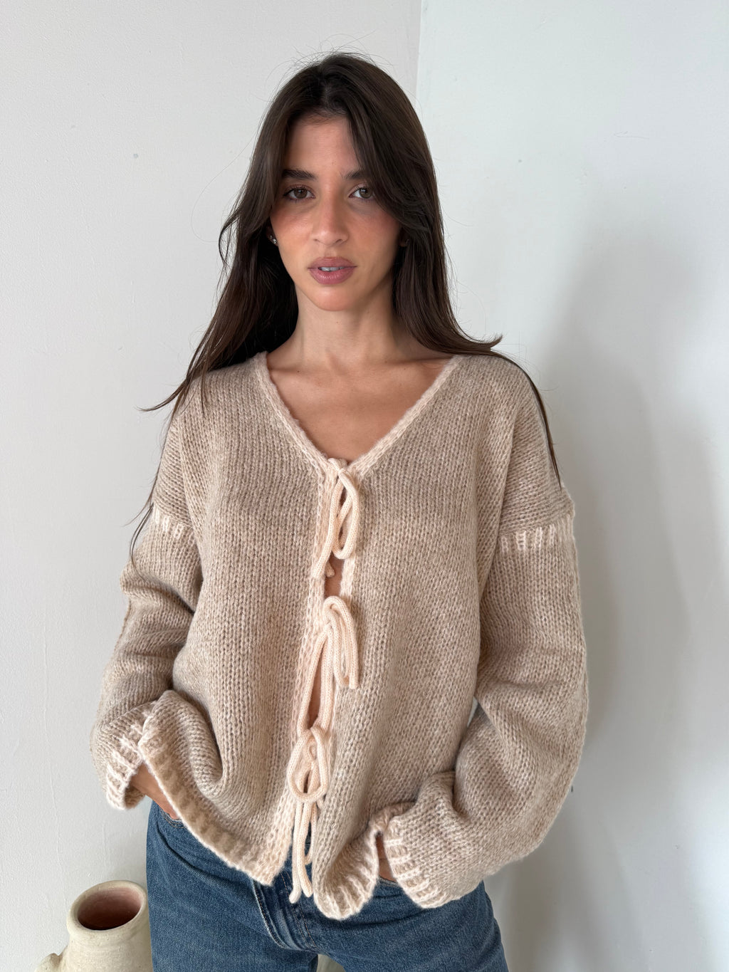 Knitted Tie Cardigan Top