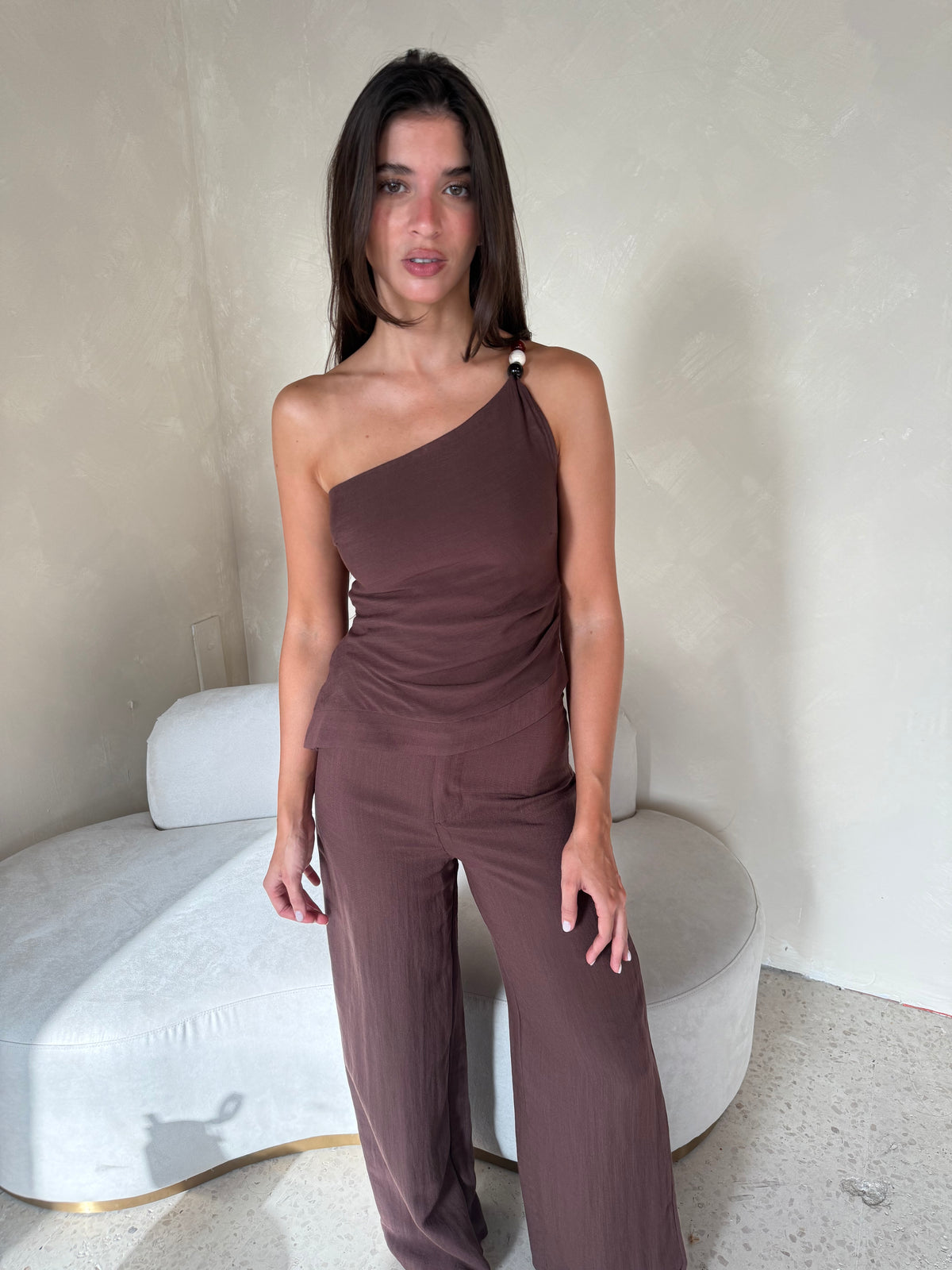 Choco Linen Beaded Set
