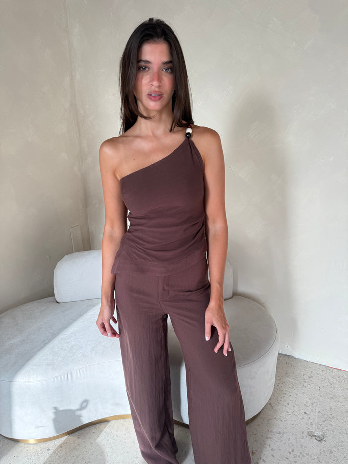Choco Linen Beaded Set