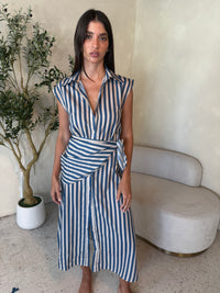 Blue Button Down Stripe Dress