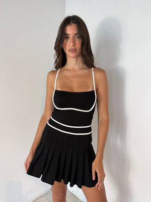 Scuba Pleated Romper Dress