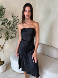 Black Satin Tube Top & Skirt Set