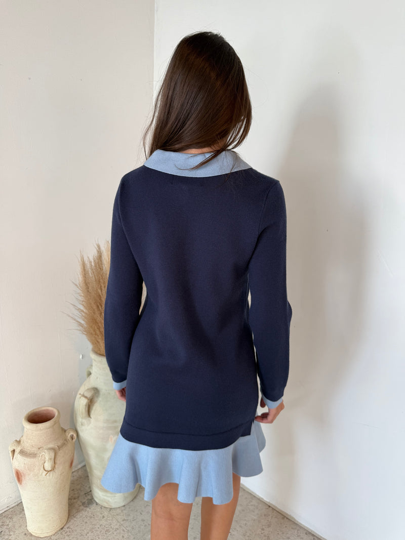 Blue Polo Collar Dress
