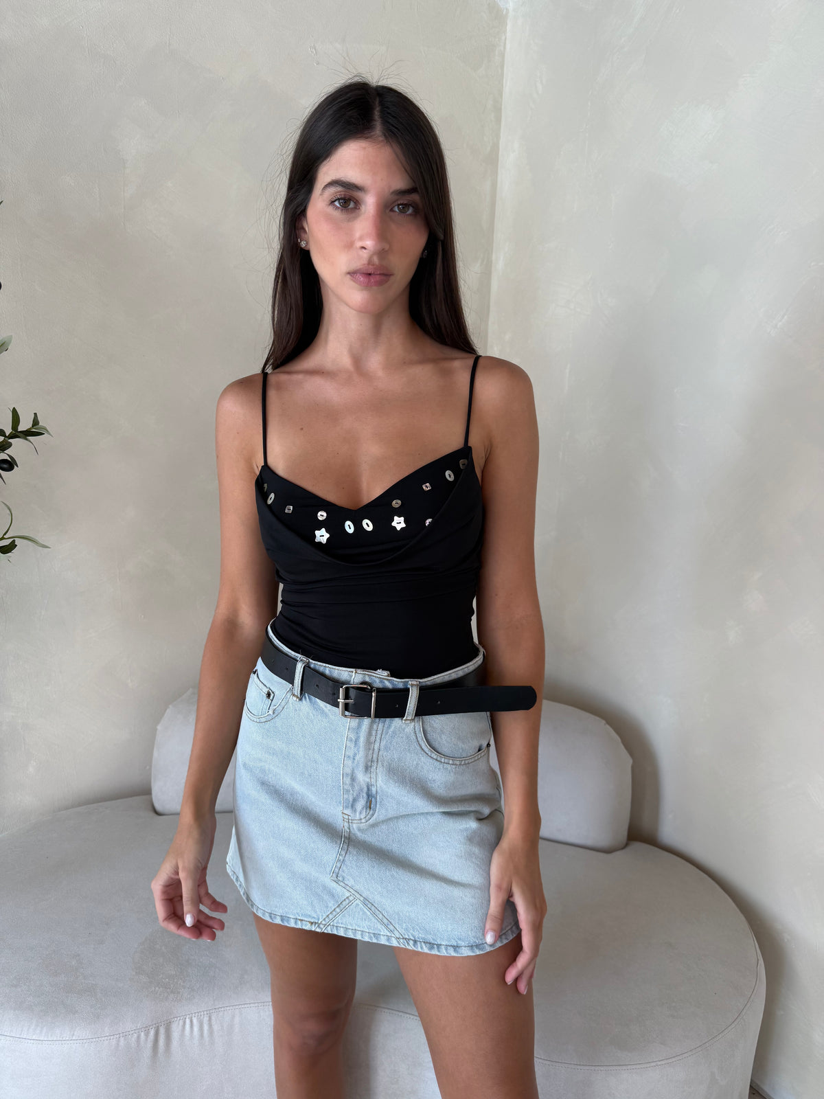 Denim Skirt with Belt