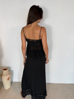 Lace Trim Tie Top & Maxi Skirt Set