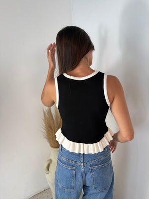 Black Ribbed Ruffle Top