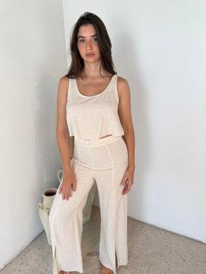 Linen Crop Top & Wide Leg Pants