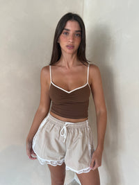 Lace Trim Drawstring Shorts